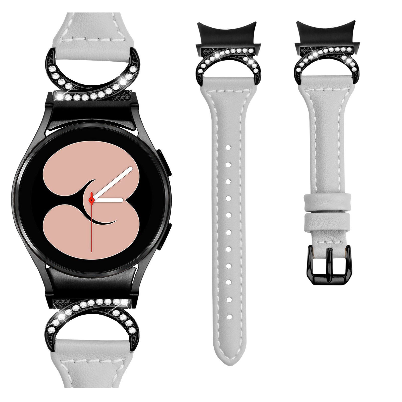 For Samsung Galaxy Watch6 40mm 44mm Watch6 Classic 43mm 47mm Watch 5 40mm 44mm Watch4 40mm 44mm Watchband Rhinestone Leather Wrist Strap with Black Buckle For Samsung Galaxy Watch6 40mm 44mm Watch6 Classic 43mm 47mm Watch 5 40mm 44mm Watch4 40mm 44mm Watchband Rhinestone Leather Wrist Strap with Black Buckle